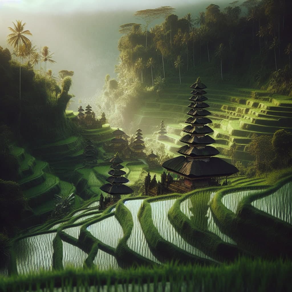 Vista panorâmica dos arrozais de Tegallalang em Bali, Indonésia.