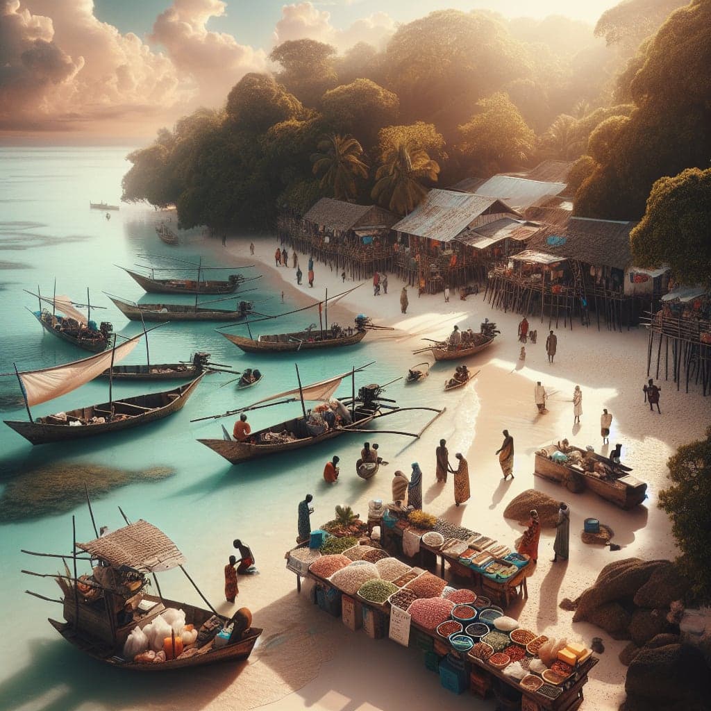 Praia de Nungwi em Zanzibar com areia branca e mar azul-turquesa